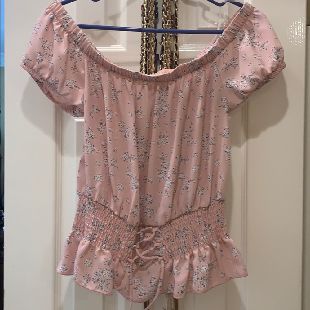 Ultra flirt off shoulder top with smocked waist